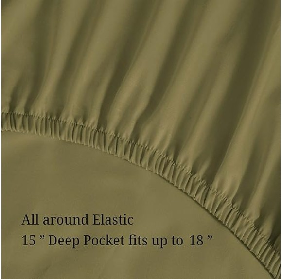 Egyptian Cotton 300 Thread Count Bed Sheet Set, 1 Elastic Deep Pocket Fitted Sheets, 1 Flat Sheet, 2 Pillowcases, Soft Bedding, Luxury Sheets, Sateen Weave, Queen, Sage