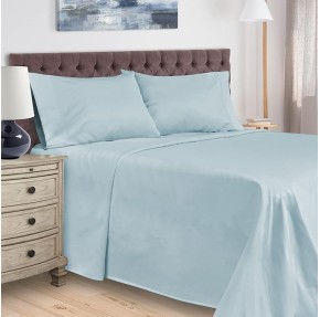 Egyptian Cotton 400 Thread Count Bed Sheet Set, 1 Elastic Deep Pocket Fitted Sheet, 1 Flat Sheet, 1 Pillowcase, Soft Bedding, Luxury Sheets, Sateen Weave, Twin Size, Light Blue