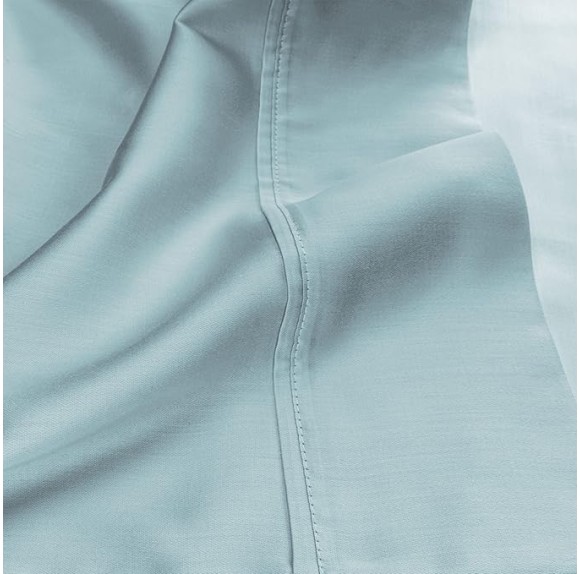 Egyptian Cotton 400 Thread Count Bed Sheet Set, 1 Elastic Deep Pocket Fitted Sheet, 1 Flat Sheet, 1 Pillowcase, Soft Bedding, Luxury Sheets, Sateen Weave, Twin Size, Light Blue