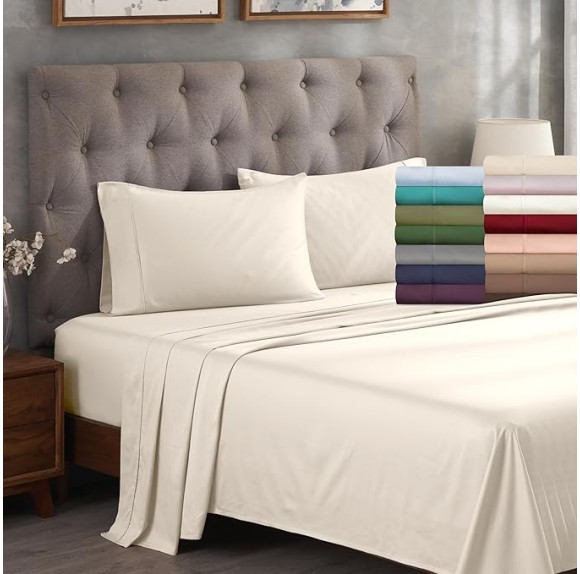 Egyptian Cotton 400 Thread Count Bed Sheet Set, 1 Elastic Deep Pocket Fitted Sheet, 1 Flat Sheet, 1 Pillowcase, Soft Bedding, Luxury Sheets, Sateen Weave, Twin Size, Light Blue