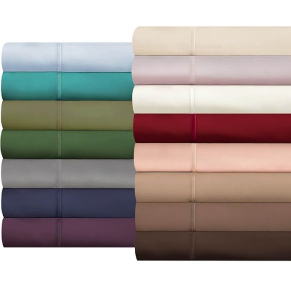 Egyptian Cotton 400 Thread Count Bed Sheet Set, 1 Elastic Deep Pocket Fitted Sheet, 1 Flat Sheet, 1 Pillowcase, Soft Bedding, Luxury Sheets, Sateen Weave, Twin Size, Light Blue
