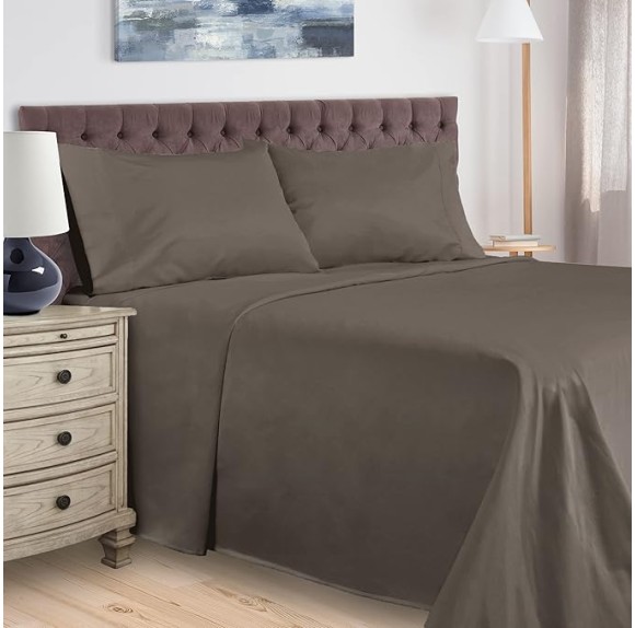 Egyptian Cotton 400 Thread Count Bed Sheet Set, 1 Elastic Deep Pocket Fitted Sheet, 1 Flat Sheet, 2 Pillowcases, Soft Bedding, Luxury Sheets, Sateen Weave, King Size, Grey