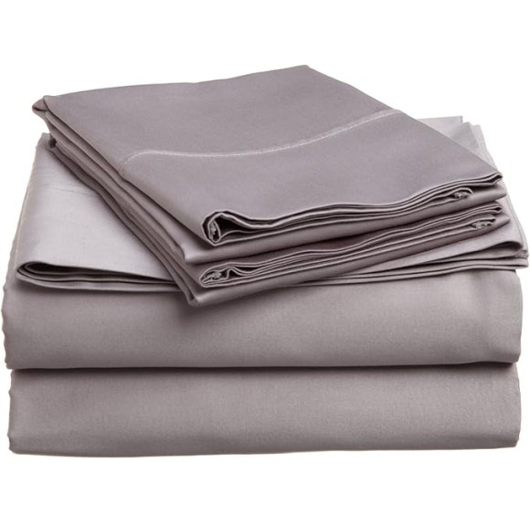 Egyptian Cotton 400 Thread Count Bed Sheet Set, 1 Elastic Deep Pocket Fitted Sheet, 1 Flat Sheet, 2 Pillowcases, Soft Bedding, Luxury Sheets, Sateen Weave, King Size, Grey