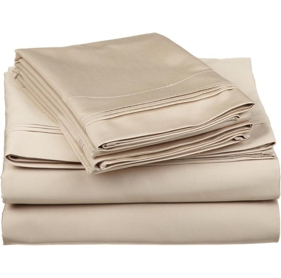 Egyptian Cotton 4 Piece Sheet Set, 650 Thread Count, Eco-Friendly, Sustainable Sheets, Ultra-Soft Basics, Solid, Deep Pocket Fitted Sheet, Flat Sheet, Pillowcases, King, Linen