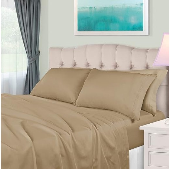Egyptian Cotton 4 Piece Sheet Set, 650 Thread Count, Eco-Friendly, Sustainable Sheets, Ultra-Soft Basics, Solid, Deep Pocket Fitted Sheet, Flat Sheet, Pillowcases, King, Linen