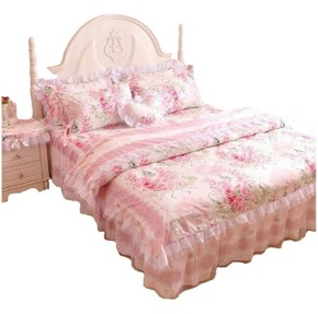 Romantic Flower Print Bedding Set,Floral Bed Set,Princess Lace Ruffle Duvet Cover King Queen Twin,4Pcs (Queen)