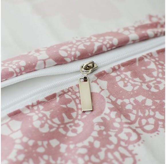 Romantic Flower Print Bedding Set,Floral Bed Set,Princess Lace Ruffle Duvet Cover King Queen Twin,4Pcs (Queen)