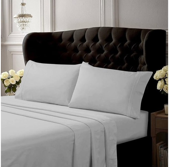 King Bed Sheet Set, Crisp and Smooth Egyptian Cotton Percale Solid Sheets and Pillowcase Set, Extra Deep Pocket, 350 Thread Count, 4-Piece Luxury Bedding, White