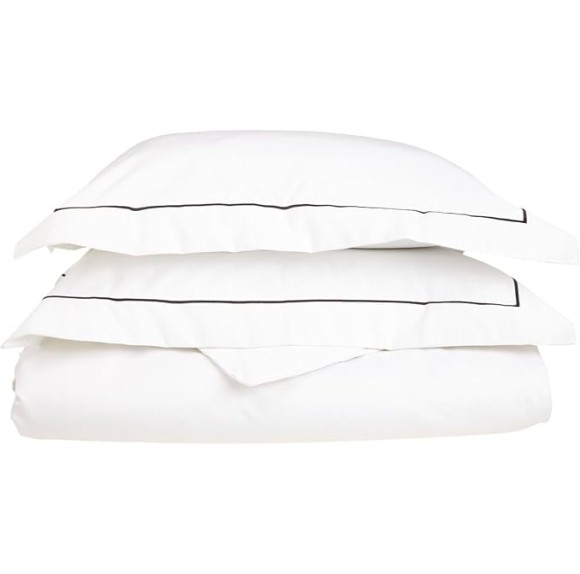 800 Thread Count, 100% Egyptian Cotton, Single Ply Duvet Cover Set, King/California King, White with Black Embroidery