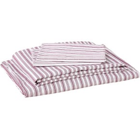 Queen Sheets, Cotton Percale Bedding Set, Casual Home Decor (Coleridge Stripe Red, Queen)