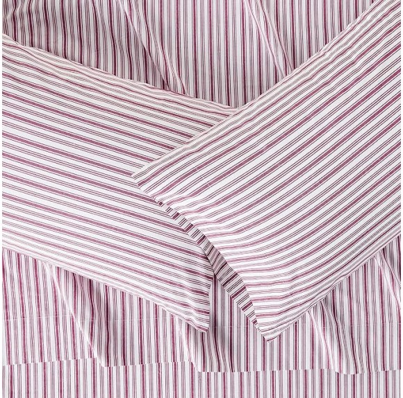 Queen Sheets, Cotton Percale Bedding Set, Casual Home Decor (Coleridge Stripe Red, Queen)