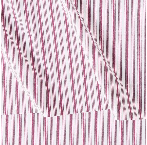 Queen Sheets, Cotton Percale Bedding Set, Casual Home Decor (Coleridge Stripe Red, Queen)