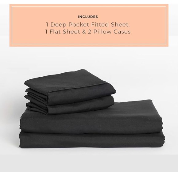Midnight Black Sheet Set - 1500tc Level of Softness - Extra Soft Cooling Sheets for Hot Sleepers and Night Sweats - California King Size