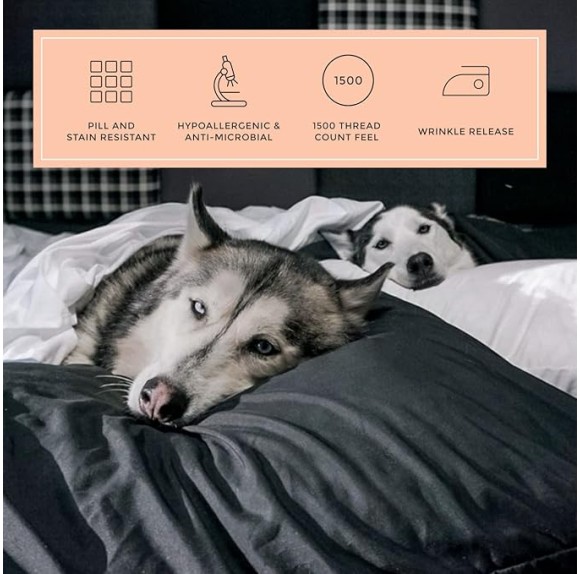 Midnight Black Sheet Set - 1500tc Level of Softness - Extra Soft Cooling Sheets for Hot Sleepers and Night Sweats - California King Size