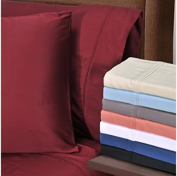Modal from Beechwood 300 Thread Bed Sheet Set, 1 Elastic Deep Pocket Fitted Sheet, 1 Flat Sheet, 2 Pillowcases, Soft Cool Sheets, Sateen Weave, Bedding Essentials, Queen, Navy Blue