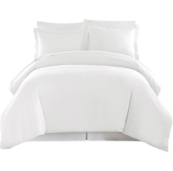 Genuine Premium Egyptian cotton 600 Thread Count, Made In Italy - Italian Finish WHITE 3-Piece Duvet Set ( Duvet Cover & 2 Pillow Shams), Single Ply, Solid TWIN