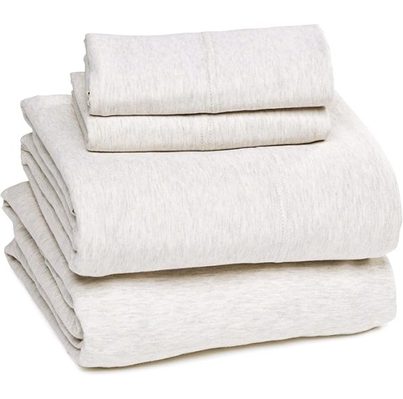 Cotton Jersey 4-Piece Bed Sheet Set, King, Oatmeal, Solid