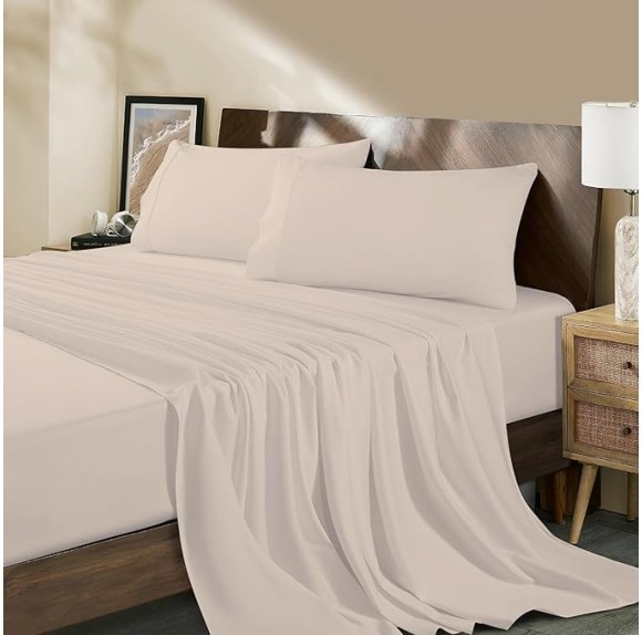 Ivory Egyptian Cotton Sheets King Size 1000 Thread Count Deep Pocket Sheet 17" Soft Hotel Luxury Cooling Bed Sheets 4 Piece Bedding Set 1 Flat bedsheet 1 Fitted, 2 Pillow Cases