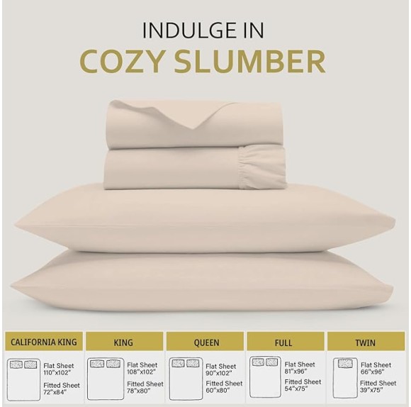 Ivory Egyptian Cotton Sheets King Size 1000 Thread Count Deep Pocket Sheet 17" Soft Hotel Luxury Cooling Bed Sheets 4 Piece Bedding Set 1 Flat bedsheet 1 Fitted, 2 Pillow Cases