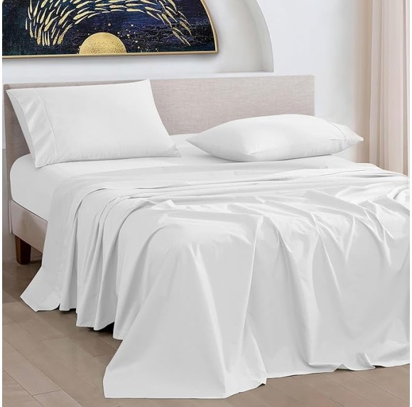 1000 Thread Count Egyptian Cotton Sheets King Size, Long Staple Soft & Breathable, 4 Pc Bed Sheet Sets, Luxury Hotel Sateen Sheets Fits 16" Deep Pocket - White