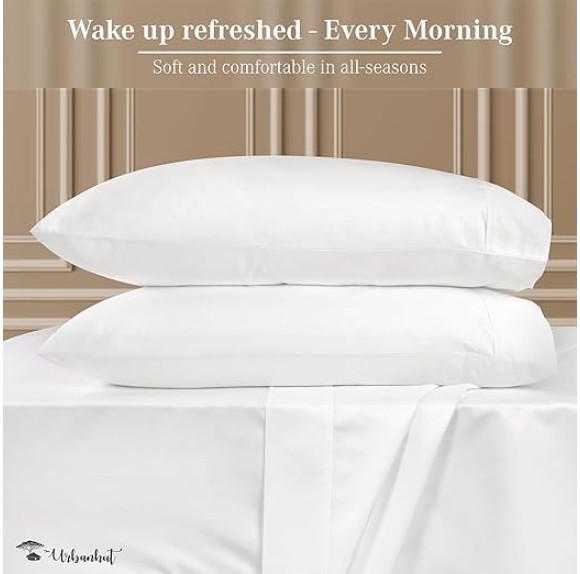 1000 Thread Count Egyptian Cotton Sheets King Size, Long Staple Soft & Breathable, 4 Pc Bed Sheet Sets, Luxury Hotel Sateen Sheets Fits 16" Deep Pocket - White