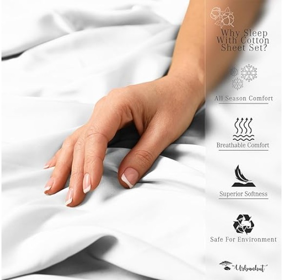 1000 Thread Count Egyptian Cotton Sheets King Size, Long Staple Soft & Breathable, 4 Pc Bed Sheet Sets, Luxury Hotel Sateen Sheets Fits 16" Deep Pocket - White