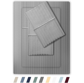 Feather & Stitch 500 TC Queen Size Damask Bed Sheet Set, 100% Soft Cotton Breathable Bedsheets, 18" Deep Pockets Sateen Weave Striped Bedding Mattress Resort Hotel Luxury Décor - (Grey, Queen)