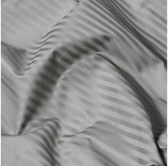 Feather & Stitch 500 TC Queen Size Damask Bed Sheet Set, 100% Soft Cotton Breathable Bedsheets, 18" Deep Pockets Sateen Weave Striped Bedding Mattress Resort Hotel Luxury Décor - (Grey, Queen)