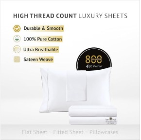800 Thread Count Sheets King 100% Egyptian Cotton Sheets - Extra Long-Staple Cotton Sheets, Fits Mattress Upto 16'' Deep Pocket, Sateen Weave, Soft Cotton Bed Sheets Set(White)