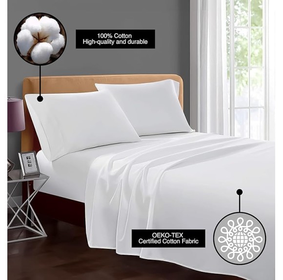 800 Thread Count Sheets King 100% Egyptian Cotton Sheets - Extra Long-Staple Cotton Sheets, Fits Mattress Upto 16'' Deep Pocket, Sateen Weave, Soft Cotton Bed Sheets Set(White)