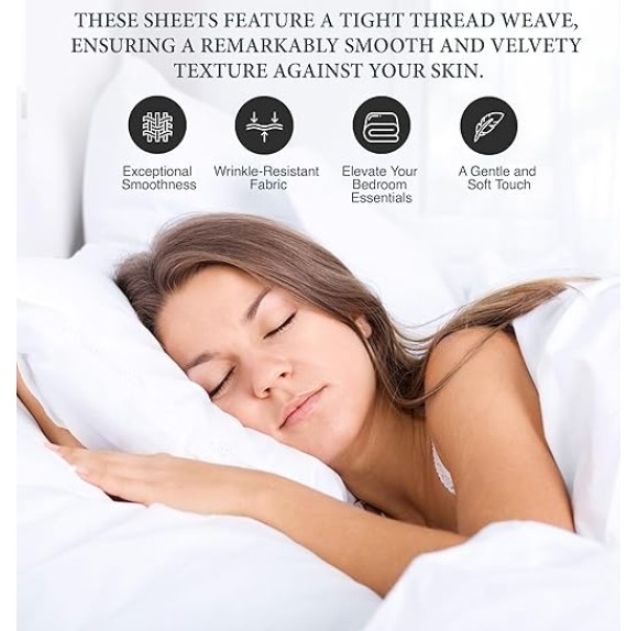 Egyptian Cotton Queen Sheets Deep Pocket 100% Egyptian Cotton Sheets 800 Thread Count Bed Sheet 4 Piece - Extra Long-Staple Cotton Sheets and Breathable & Sateen Weave Sheet (White)