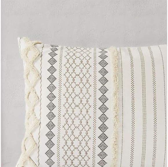 Imani 100% Cotton Duvet Mid Century Modern Design, All Season Comforter Cover Bedding Set, Matching Shams, King/Cal King, Ivory Chenille Tufted Accent 3 Piece
