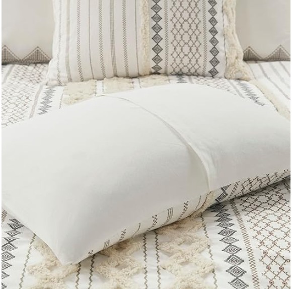 Imani 100% Cotton Duvet Mid Century Modern Design, All Season Comforter Cover Bedding Set, Matching Shams, King/Cal King, Ivory Chenille Tufted Accent 3 Piece