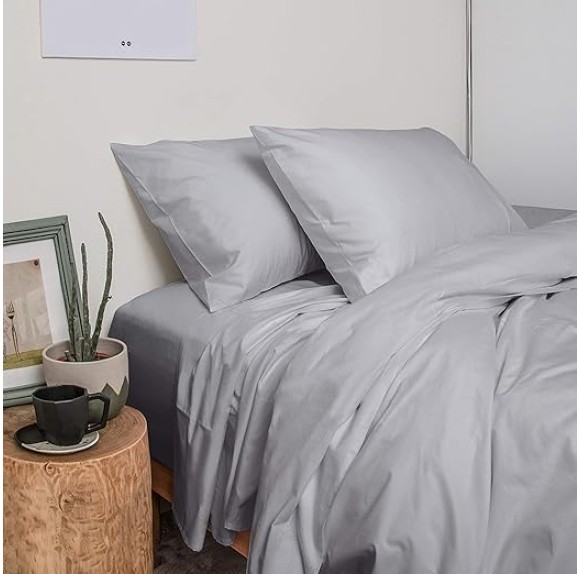 Thermoregulating All-Season Bed Sheet Set, 100% Peruvian Cotton, (Flat Sheet, Fitted Sheet, 1X Pillowcase),600 Thread Count Sateen, Breathable, Soft & Cooling, Twin Size, Slate
