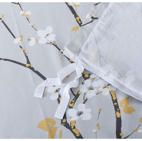 Japanese Oriental Style Cherry Red Blossom Floral branches Print Duvet Quilt Cover 300tc Cotton Bedding 3 piece Set (King, Light Taupe)