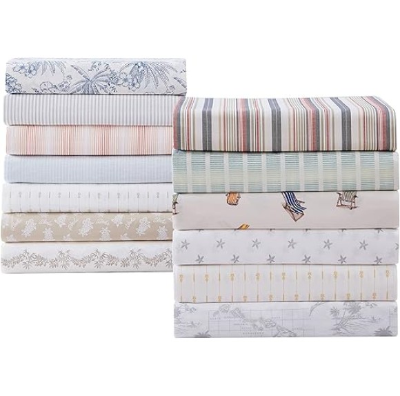 Queen Sheets, Cotton Percale Bedding Set, Crisp &amp; Cool, Stylish Home Decor (Beach Chairs Multi, Queen)