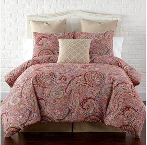 Spruce Red Duvet Cover Set - King Duvet Cover (106 x 94in.)+ Two King Pillow Cases (36 x 20in.) - Paisley Pattern - Red, Tan, Grey, Burgundy - Cotton