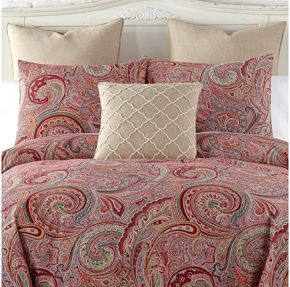 Spruce Red Duvet Cover Set - King Duvet Cover (106 x 94in.)+ Two King Pillow Cases (36 x 20in.) - Paisley Pattern - Red, Tan, Grey, Burgundy - Cotton