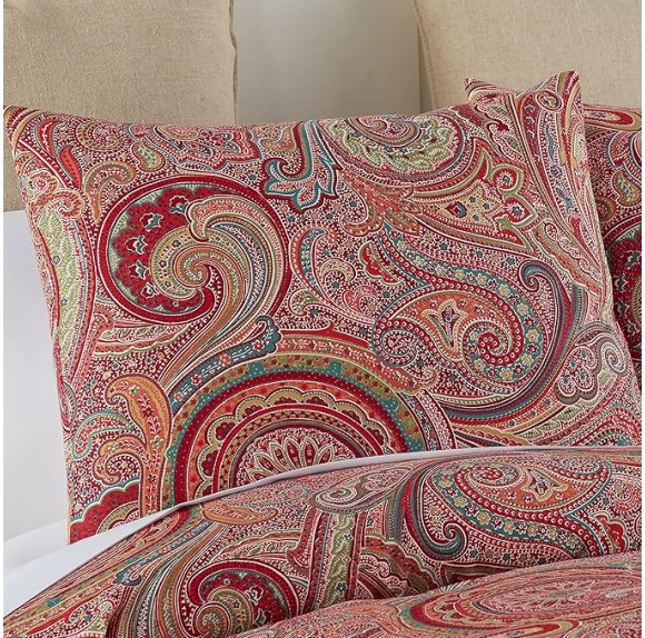 Spruce Red Duvet Cover Set - King Duvet Cover (106 x 94in.)+ Two King Pillow Cases (36 x 20in.) - Paisley Pattern - Red, Tan, Grey, Burgundy - Cotton