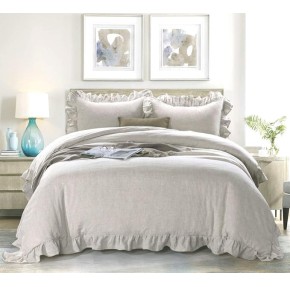 100% Stone Washed Linen Duvet Cover Set 3 Pieces, King Size 104 inches x 92 inches, Shams 20 inches x 36 inches, Ruffled Style, Button Closure, Corner Ties, Super Soft, Solid Natural Color