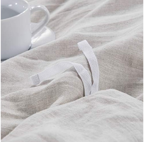100% Stone Washed Linen Duvet Cover Set 3 Pieces, King Size 104 inches x 92 inches, Shams 20 inches x 36 inches, Ruffled Style, Button Closure, Corner Ties, Super Soft, Solid Natural Color