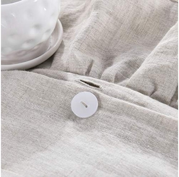 100% Stone Washed Linen Duvet Cover Set 3 Pieces, King Size 104 inches x 92 inches, Shams 20 inches x 36 inches, Ruffled Style, Button Closure, Corner Ties, Super Soft, Solid Natural Color