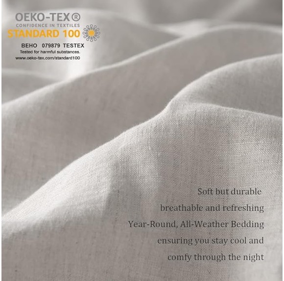 100% Stone Washed Linen Duvet Cover Set 3 Pieces, King Size 104 inches x 92 inches, Shams 20 inches x 36 inches, Ruffled Style, Button Closure, Corner Ties, Super Soft, Solid Natural Color