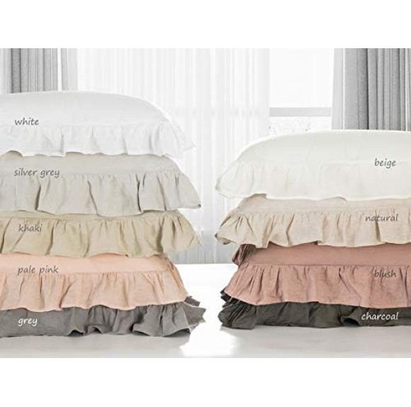 100% Stone Washed Linen Duvet Cover Set 3 Pieces, King Size 104 inches x 92 inches, Shams 20 inches x 36 inches, Ruffled Style, Button Closure, Corner Ties, Super Soft, Solid Natural Color