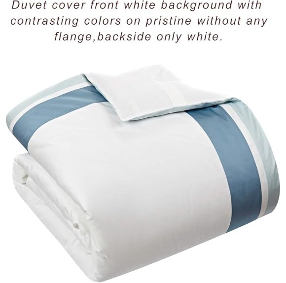 Casabolaj Shading 3 Pieces Do Not Include Filling Duvet Cover Set 100% Egyptian Cotton Sateen Luxury 400 TC Frame Patchwork Button Closure and Corner Ties-White/Blue/Sapphire (King)