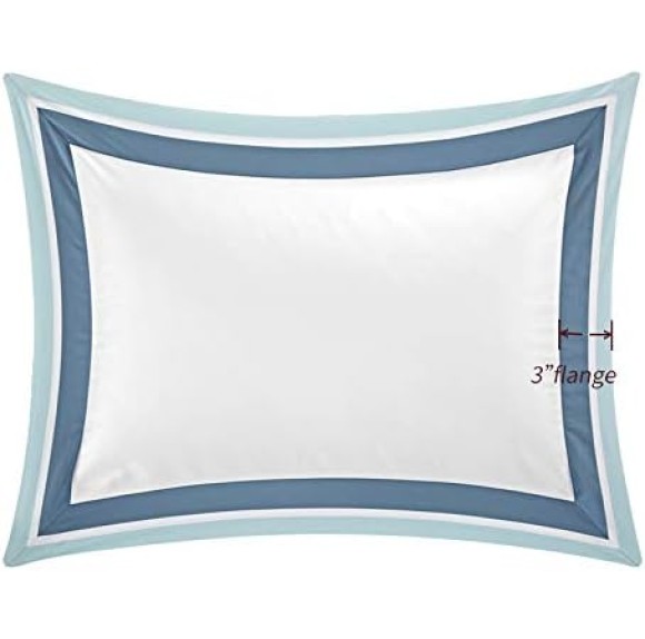 Casabolaj Shading 3 Pieces Do Not Include Filling Duvet Cover Set 100% Egyptian Cotton Sateen Luxury 400 TC Frame Patchwork Button Closure and Corner Ties-White/Blue/Sapphire (King)