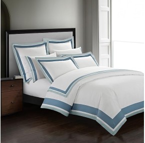 Casabolaj Shading 3 Pieces Do Not Include Filling Duvet Cover Set 100% Egyptian Cotton Sateen Luxury 400TC Frame Patchwork Button Closure and Corner Ties White/Blue/Sapphire (Queen)