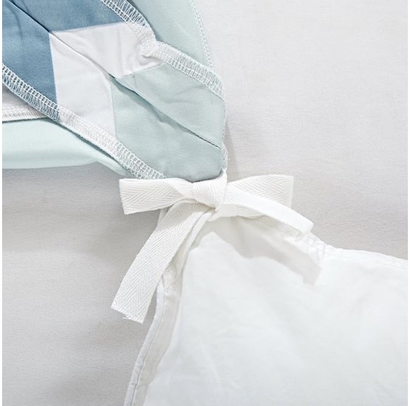 Casabolaj Shading 3 Pieces Do Not Include Filling Duvet Cover Set 100% Egyptian Cotton Sateen Luxury 400TC Frame Patchwork Button Closure and Corner Ties White/Blue/Sapphire (Queen)