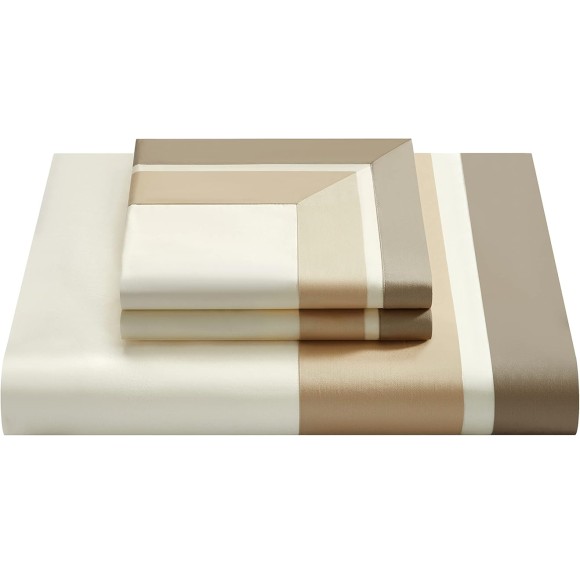 Casabolaj Shading 3 Pieces Duvet Cover Set Do Not Include Filling 100% Egyptian Cotton Sateen Luxury 400 Thread Count-Classic and Contemporary Frame Patchwork Cream/Beige/Champange (King)