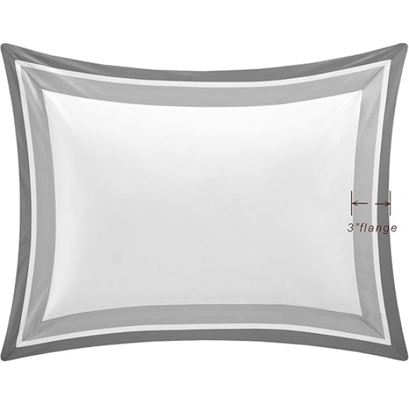 Casabolaj Shading 3 Pieces Do Not Include Filling Duvet Cover Set 100% Egyptian Cotton Sateen Luxury 400 TC Frame Patchwork Button Closure and Corner Ties-White/Taupe/Grey (Queen)